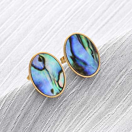 304 Stainless Steel Natural Paua Shell Stud Earrings EJEW-Z103-13G-1