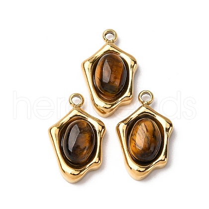 304 Stainless Steel Pave Natural Tiger Eye Irregular Oval Charms STAS-L022-525G-02-1