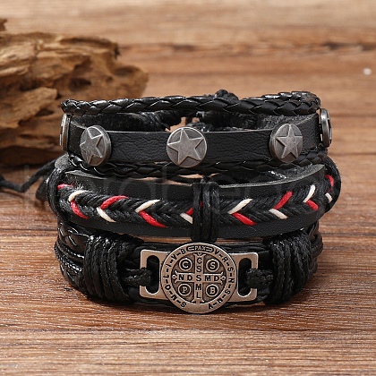 Braided Imitation Leather Cord Bracelets for Men PW-WG8BEF8-01-1