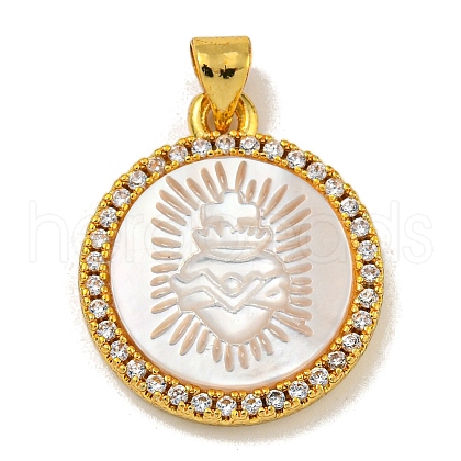 Rack Plating Brass Micro Pave Clear Cubic Zirconia Flat Round Pendants KK-U025-10G-09-1