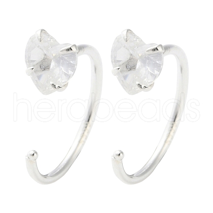 999 Fine Silver Micro Pave Clear Cubic Zirconia Pull Through Earrings EJEW-P296-28B-S-1