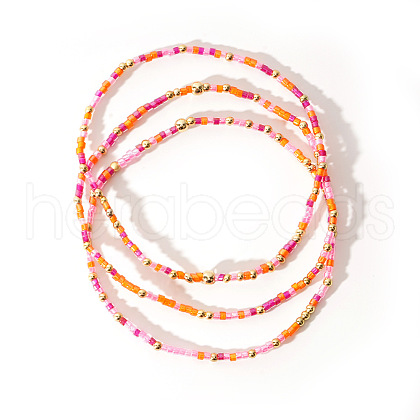 3Pcs Bohemian Style Column Glass Seed Beads Stretch Bracelet Set for Women AN9435-2-1