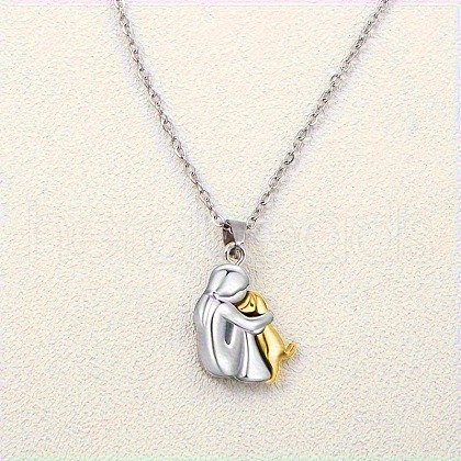 Alloy Girl Hugging Puppy Pendant Necklaces for Women FS-WG2197C-01-1