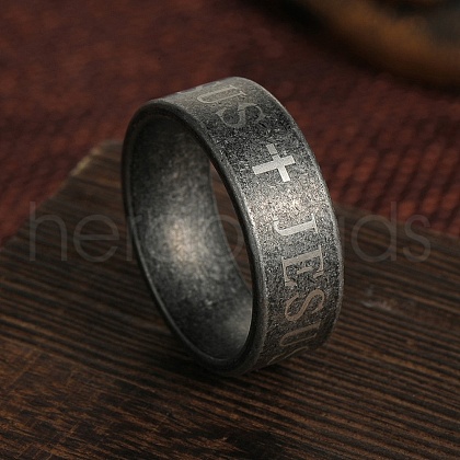 304 Stainless Steel Jesus Cross Finger Rings for Men RJEW-B120-03P-1