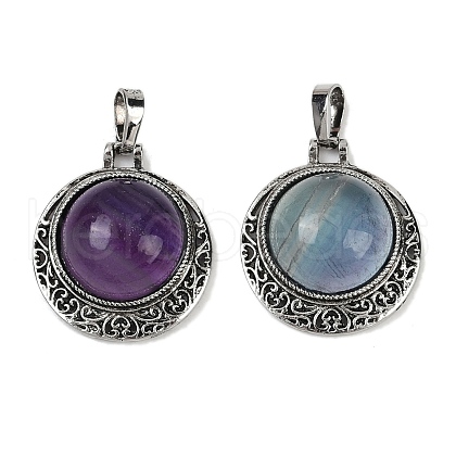 Natural Fluorite Half Round Pendants PALLOY-R159-01AS-10-1