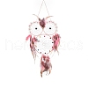 Owl Woven Web/Net with Feather Hanging Ornaments HJEW-G025-06-1