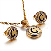 Flat Round with Letter Pattern 304 Stainless Steel Crystal Rhinestone Pendant Necklace & Stud Earring FS-WG33EDD-03-1