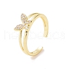 Clear Cubic Zirconia Butterfly Open Cuff Ring X-RJEW-B028-02G-1