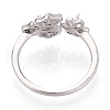 Leaf Brass Micro Pave Clear Cubic Zirconia Cuff Ring Settings KK-T076-34P-3