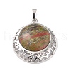 Natural Unakite Pendants with Hollow Platinum Brass Findings G-P448-A09-P-2