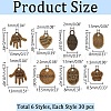 ARRICRAFT 180Pcs 6 Styles Tibetan Style Alloy Pendants TIBEP-AR0001-13-2