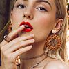 4Pairs Flat Round Alloy Raffia Dangle Stud Earrings FS-WG1ECDE-01-3