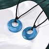 Ring Natural & Synthetic Mixed Gemstone Pendant Black Waxed Cord Adjustable Necklaces NJEW-G169-02-3