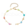 304 Stainless Steel Enamel Colorful Heart Link Chain Bracelet Making AJEW-JB01304-1