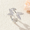 Brass Micro Pave Clear Cubic Zirconia Open Cuff Rings for Women FS-WG09F50-02-1