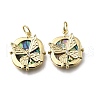 Brass Micro Pave Clear Cubic Zirconia with Natural Paua Shell Pendants KK-G525-15G-1