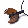 Adjustable Natural Tiger Eye Double Horn Pendant Necklace with Wax Cord for Women NJEW-B086-01E-4