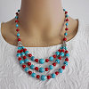 Ethnic Style Alloy & Dyed Synthetic Turquoise Round Beaded 3 Layer Bib Necklaces FS-WGD33AA-03-1