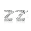 Rhodium Plated 925 Sterling Silver Initial Letter Stud Earrings HI8885-26-1