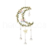 Wire Wrapped Natural Quartz Crystal & Brass Moon Pendant Decorations HJEW-K046-08G-06-2
