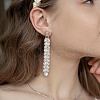 Glass Disc Beaded Tassel Dangle Stud Earrings EJEW-TA00214-4
