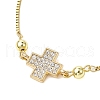 Brass Pave Clear Cubic Zirconia Box Chain Cross Pendant Slider Bracelets BJEW-JB10809-3