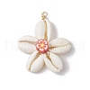 Natural Cowrie Shell & Handmade Polymer Clay Flower Pendants PALLOY-JF03843-3