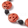 Halloween Pumpkin Synthetic Turquoise & Natural Lava Rock Beaded Stretch Bracelets BJEW-TA00487-3