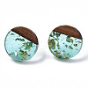 Transparent Resin & Walnut Wood Stud Earring Findings X-MAK-N032-007A-F02-2