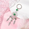 Woven Net/Web with Feather Alloy & Mixed Gemstone & Glass Seed Keychains KEYC-MZ00041-4