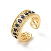 Horse Eye Brass Micro Pave Marine Blue Cubic Zirconia Cuff Rings RJEW-P088-04G-1