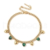 304 Stainless Steel Rhinestone Heart Charm Bracelets BJEW-V011-01G-02-1