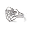 Heart with Sailor's Knot 304 Stainless Steel Open Cuff Ring for Women RJEW-E073-01P-2