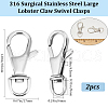 Beebeecraft 2Pcs Polished 316 Surgical Stainless Steel Large Lobster Claw Swivel Clasps STAS-BBC0005-91-2