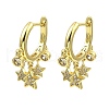 Rack Plating Brass Star Dangle Hoop Earrings with Cubic Zirconia KK-B077-17G-1