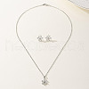Vintage Retro Elegant Brass Cubic Zirconia Flower Stud Earrings & Necklaces Set for Women PI9054-1
