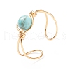 Synthetic Turquoise Round Beaded Open Cuff Ring RJEW-TA00041-04-4