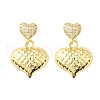 Textured Heart Brass Micro Pave Clear Cubic Zirconia Dangle Stud Earrings EJEW-Z099-02G-01-4