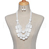 Wood Rectangle & Round Beaded Multilayer Necklaces & Dangle Earrings Sets FS-WG1E68D-01-1