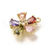 Brass Pave Glass Flower Connector Charms KK-M295-17G-03-2