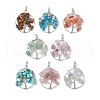 8Pcs 8 Styles Natural Mixed Stone Chip Copper Wire Wrapped Pendants PALLOY-JF02610-1