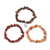 3Pcs 3 Styles Natural Red Aventurine & Red Jasper & Tiger Eye Chips Stretch Bracelets Sets BJEW-JB11076-07-4