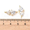 Brass Pave Clear Cubic Zirconia Double Heart Connector Charms KK-P308-74G-3