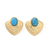 Fan 304 Stainless Steel Synthetic Turquoise Stud Earrings for Women EJEW-U046-17C-G-4