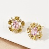 Flower Brass Micro Pave Cubic Zirconia Stud Earrings EJEW-M082-20G-2