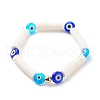 Polymer Clay Heishi Surfer Stretch Bracelet with Lampwork Evil Eye Beaded for Women BJEW-JB08386-01-1