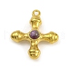Natural Amethyst & 304 Stainless Steel Cross Pendants STAS-H221-01G-07-1