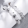 Natural Tourmalinated Quartz Round Beaded Stretch Bracelets for Men Women BJEW-G743-01C-1