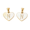 304 Stainless Steel Pave Natural White Shell Heart with Initial Slice Pendants STAS-R168-25G-N-1