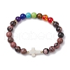 Charka Theme Mixed Gemstone Round Beaded Stretch Bracelets for Women Men BJEW-JB11365-3